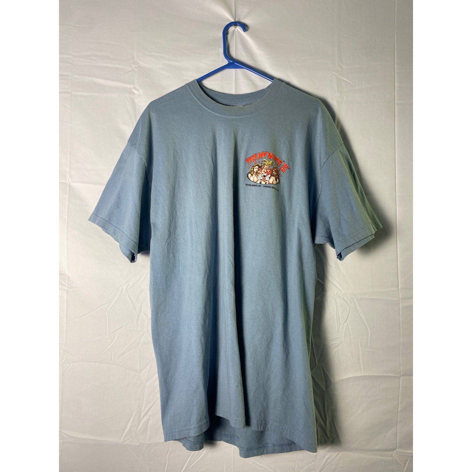 Hanes Try My Nuts - Nibble my Nuts, Savor My Hot Sauce! Blue Shirt Men's XL
