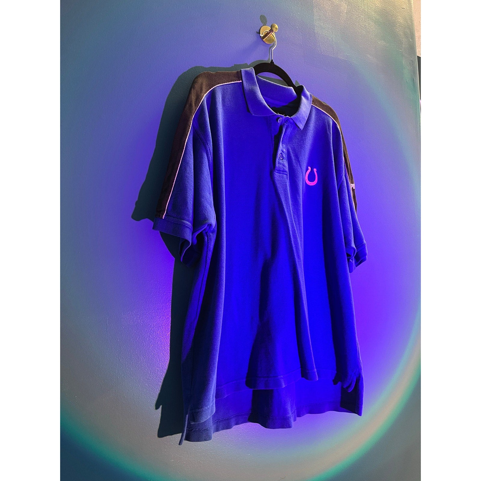 Puma Colts Logo Short Sleeve Polo Shirt Blue Black Men's Size XL