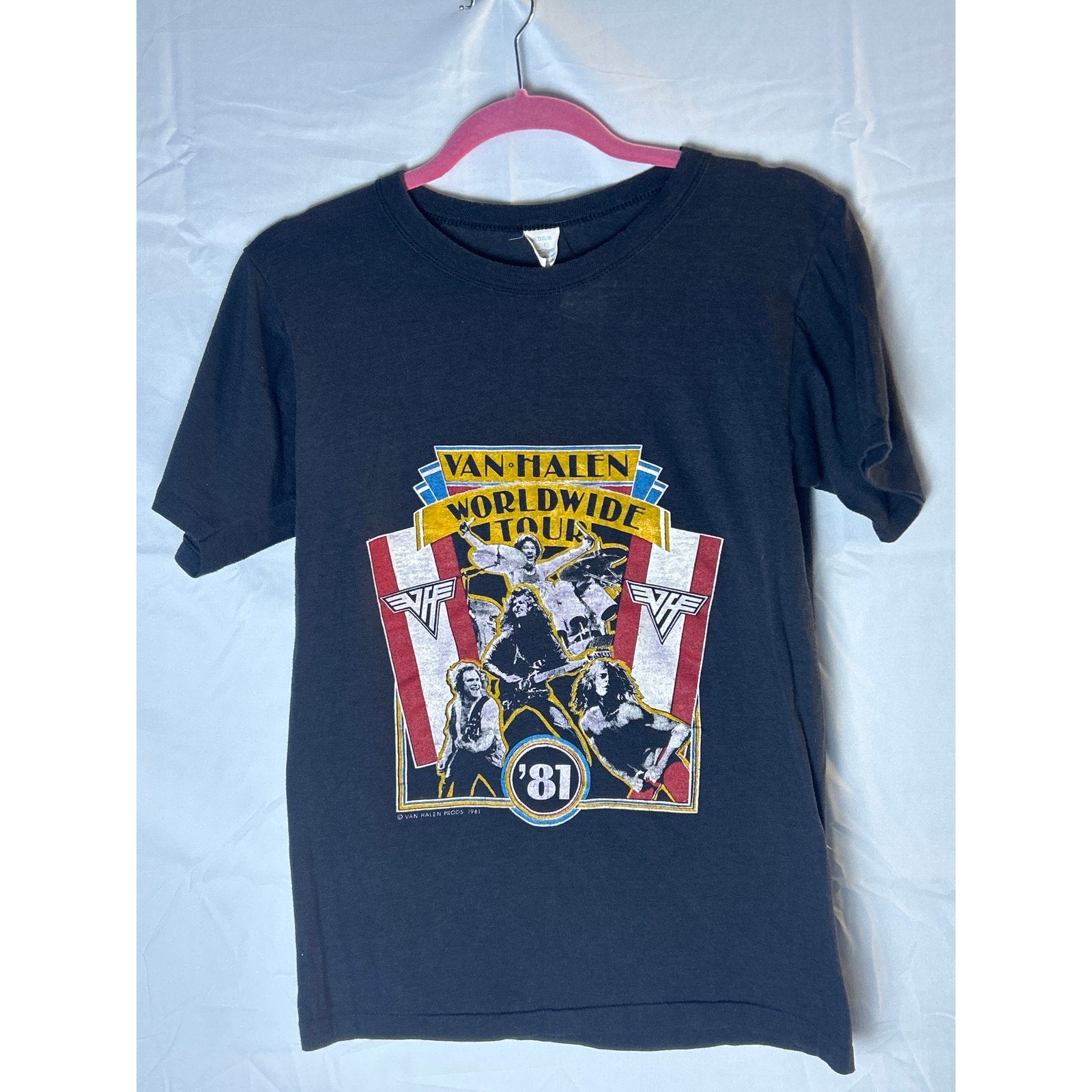 Vintage 80s Van Halen Concert Worldwide Tour Heavy Metal Band Black T-Shirt M