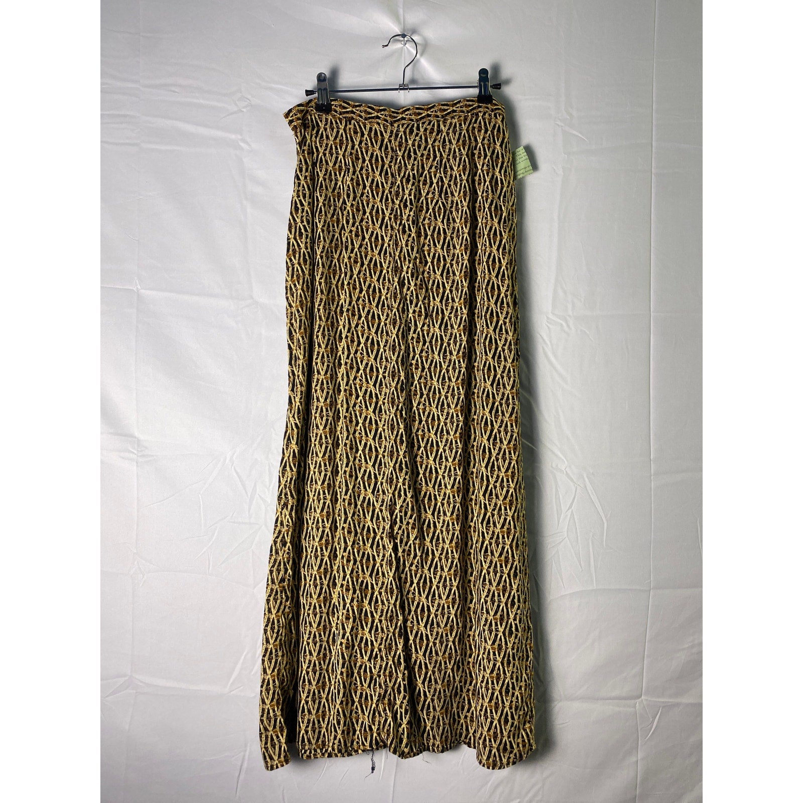 Vintage 1980s-1990s Funky Black Beige Print Button Front A-Line Maxi Skirt  9/10