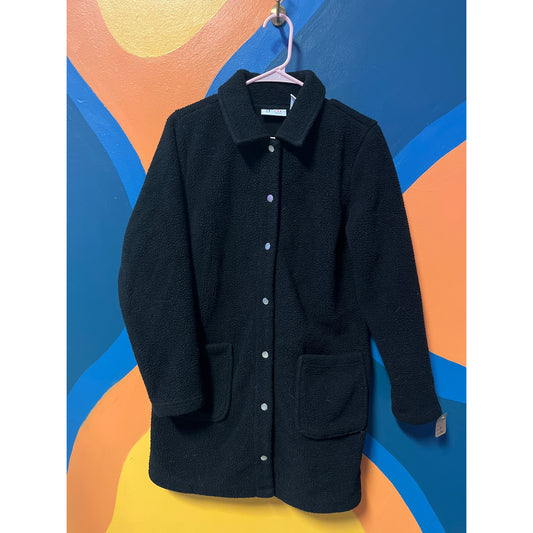 D&Co. Black Long Soft Button Up Coat Jacket Warm Cozy Buttons Womens Size XS