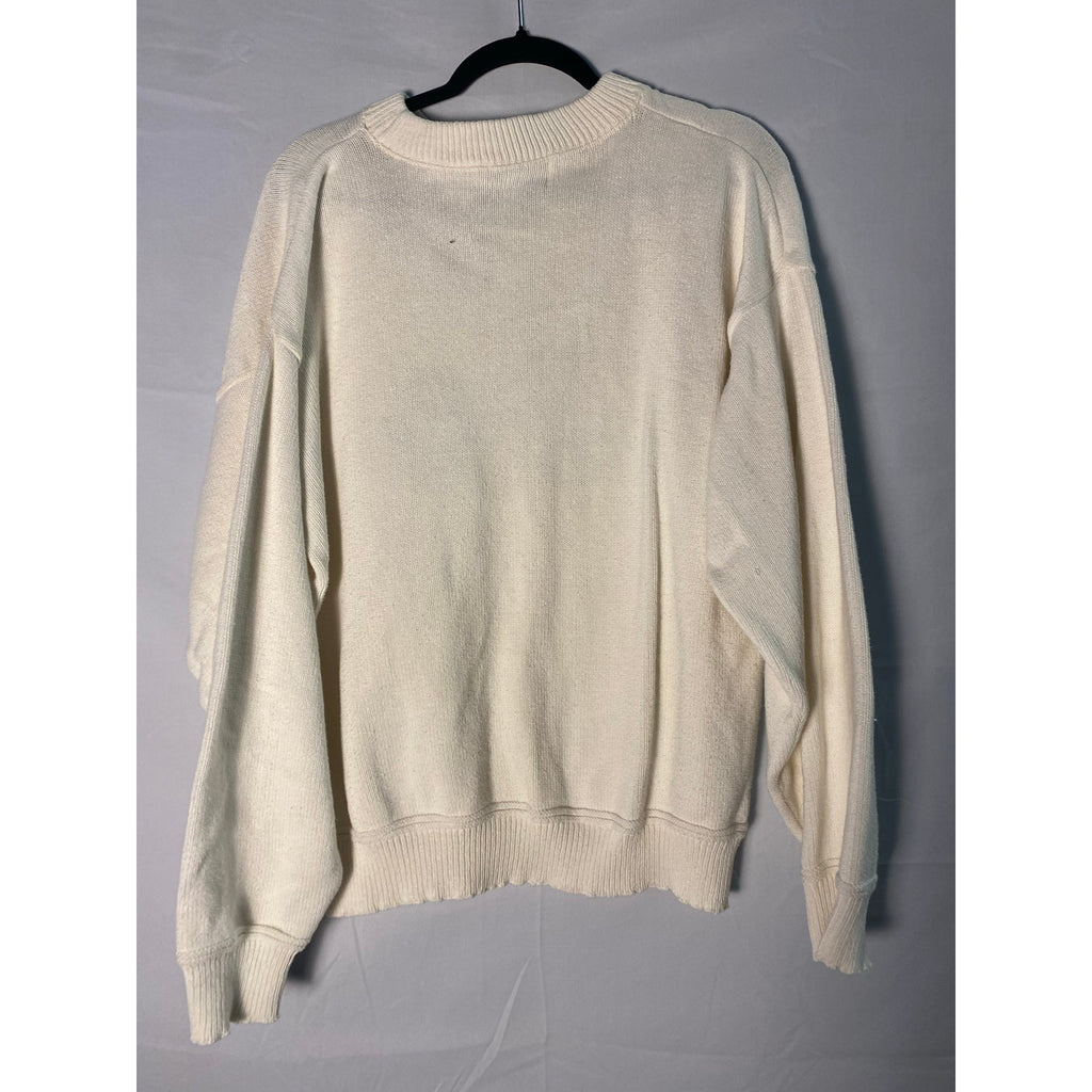 Vintage White Knit Sweater With Wildlife Bear Embroidery