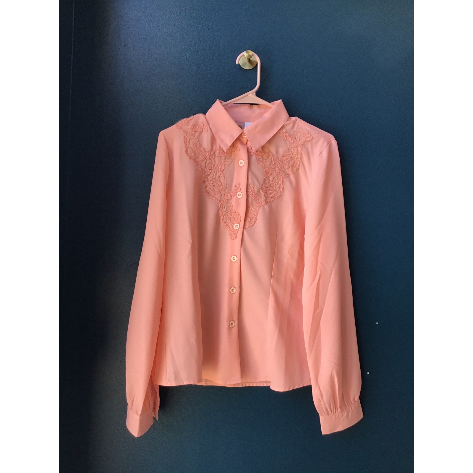Together Button Up Long Sleeve Floral Lace Nude Pink Blouse Women's Size Large