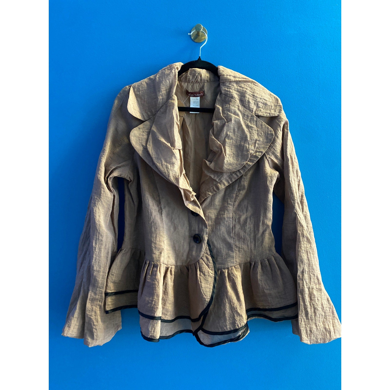 Vintage 90's Design Today's Tan Metallic Flared Sleeve Two Button Jacket Medium