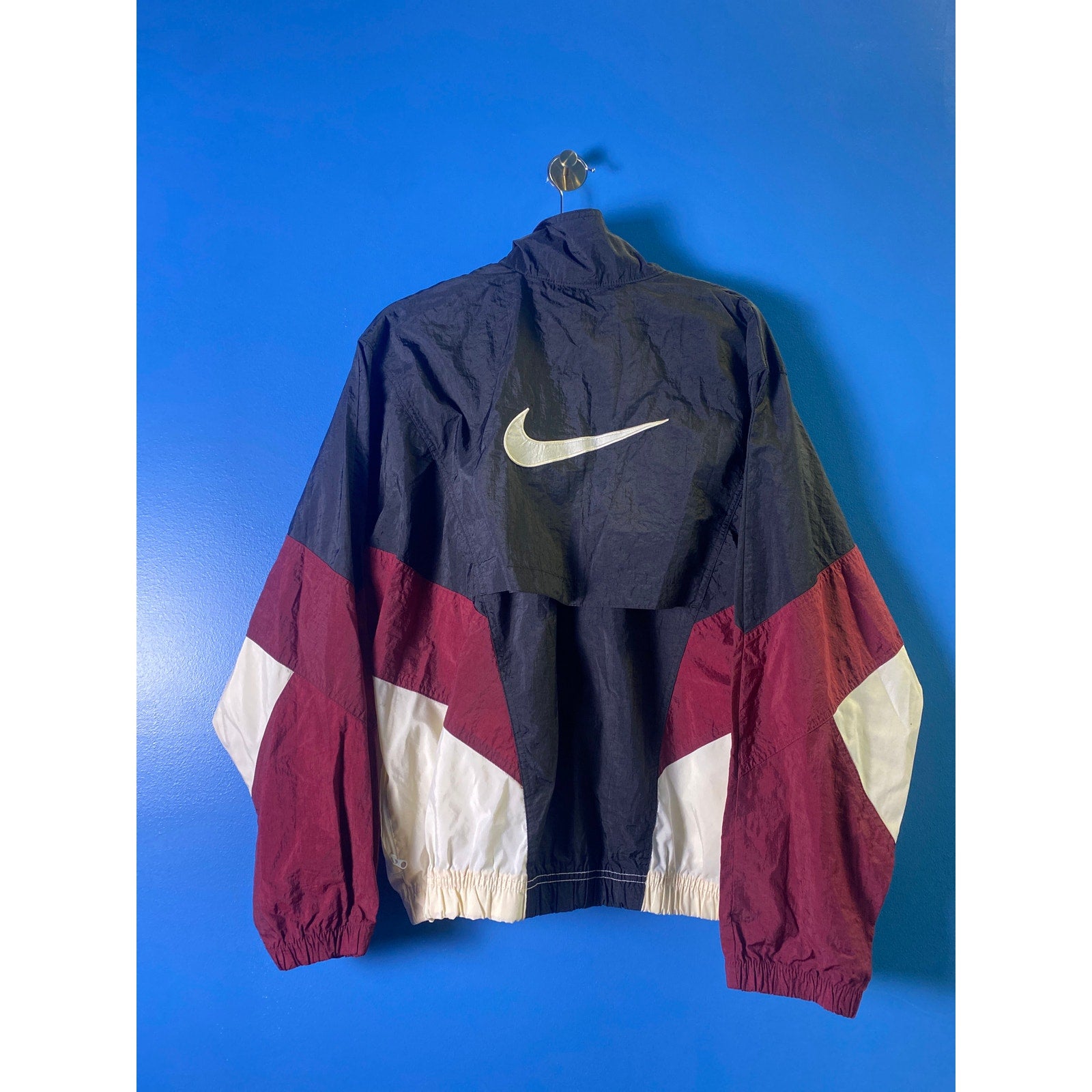 Nike Colorblock Full Zip Nylon Windbreaker Jacket Logo Print Men's Size Medium