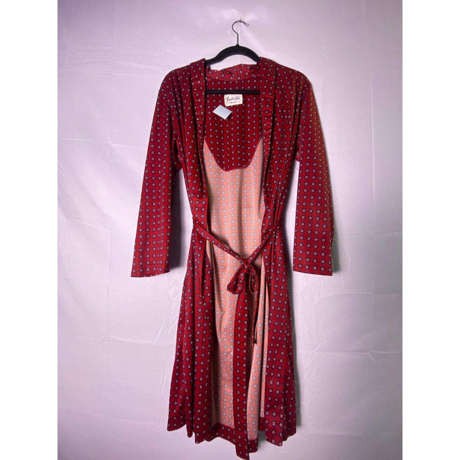 Vintage Travel Lite 70s-80s Red Black Printed Sleep Robe Women's Size Large