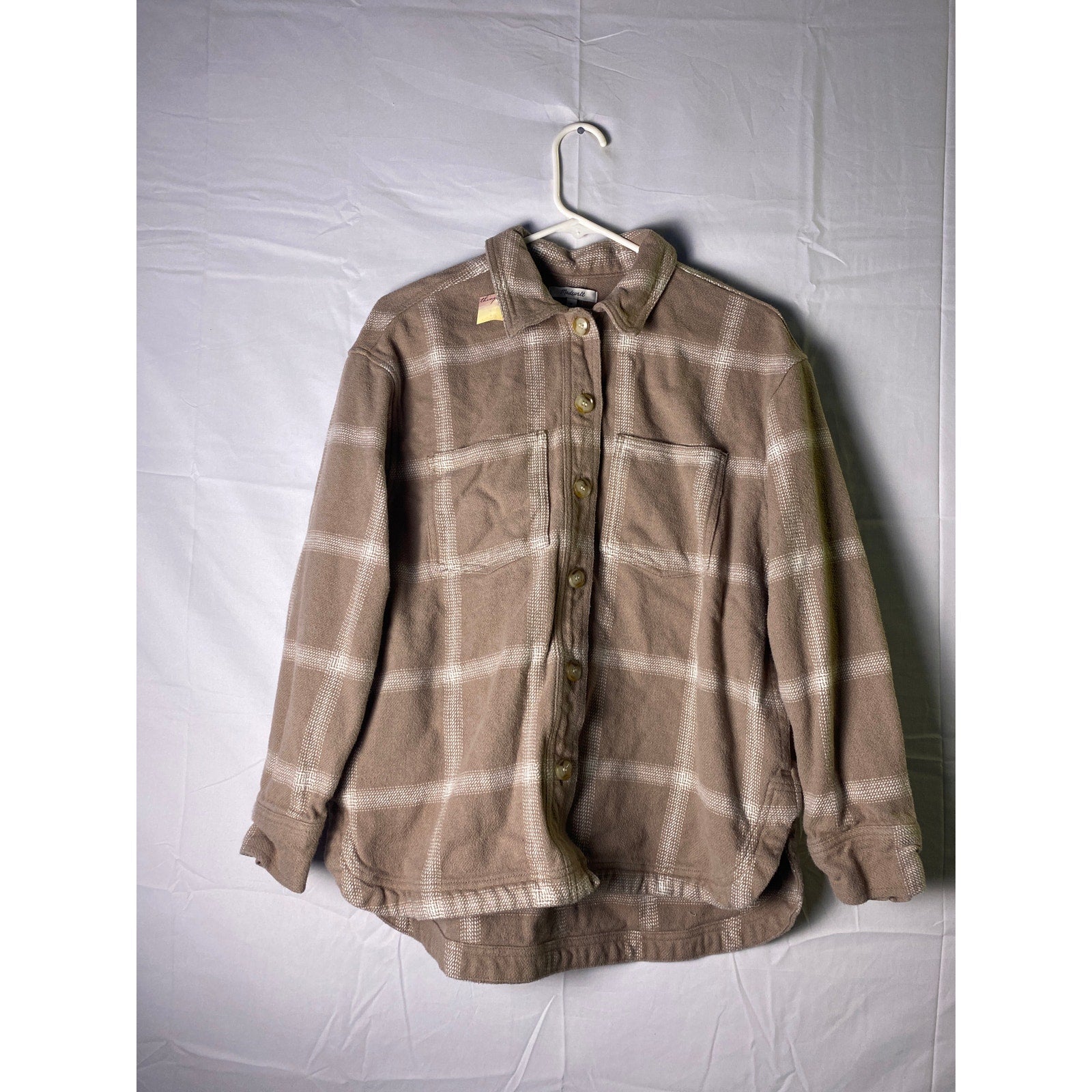 Madewell Beige White Plaid Heavyweight Flannel Button Up Shirt Women's Medium