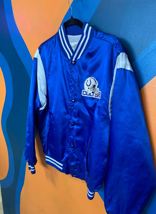 80s Baltimore NFL Indianapolis Colts Vintage Satin Bomber Jacket Men's Medium?