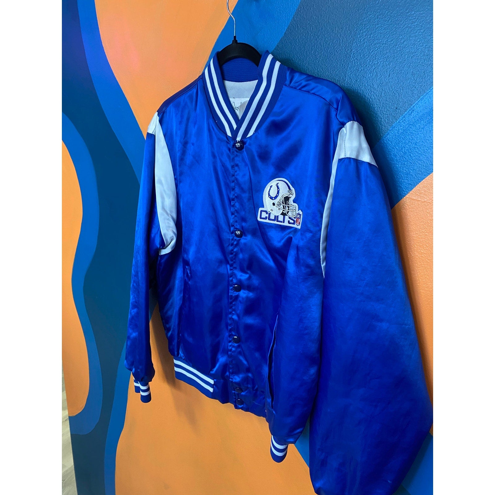 80s Baltimore NFL Indianapolis Colts Vintage Satin Bomber Jacket Men's Medium?