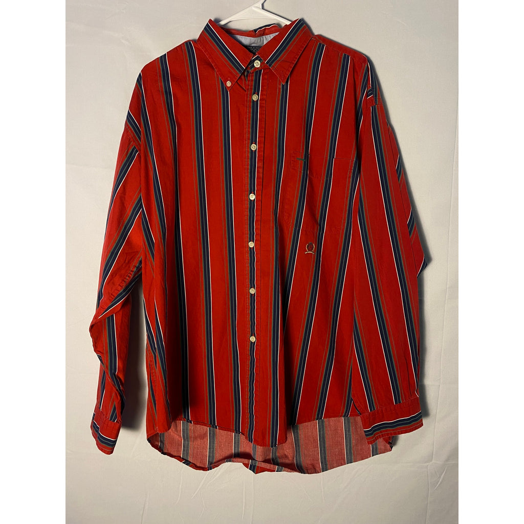 Tommy Hilfiger Blue Green Red Striped Button Up Long Sleeve Men's Size XL