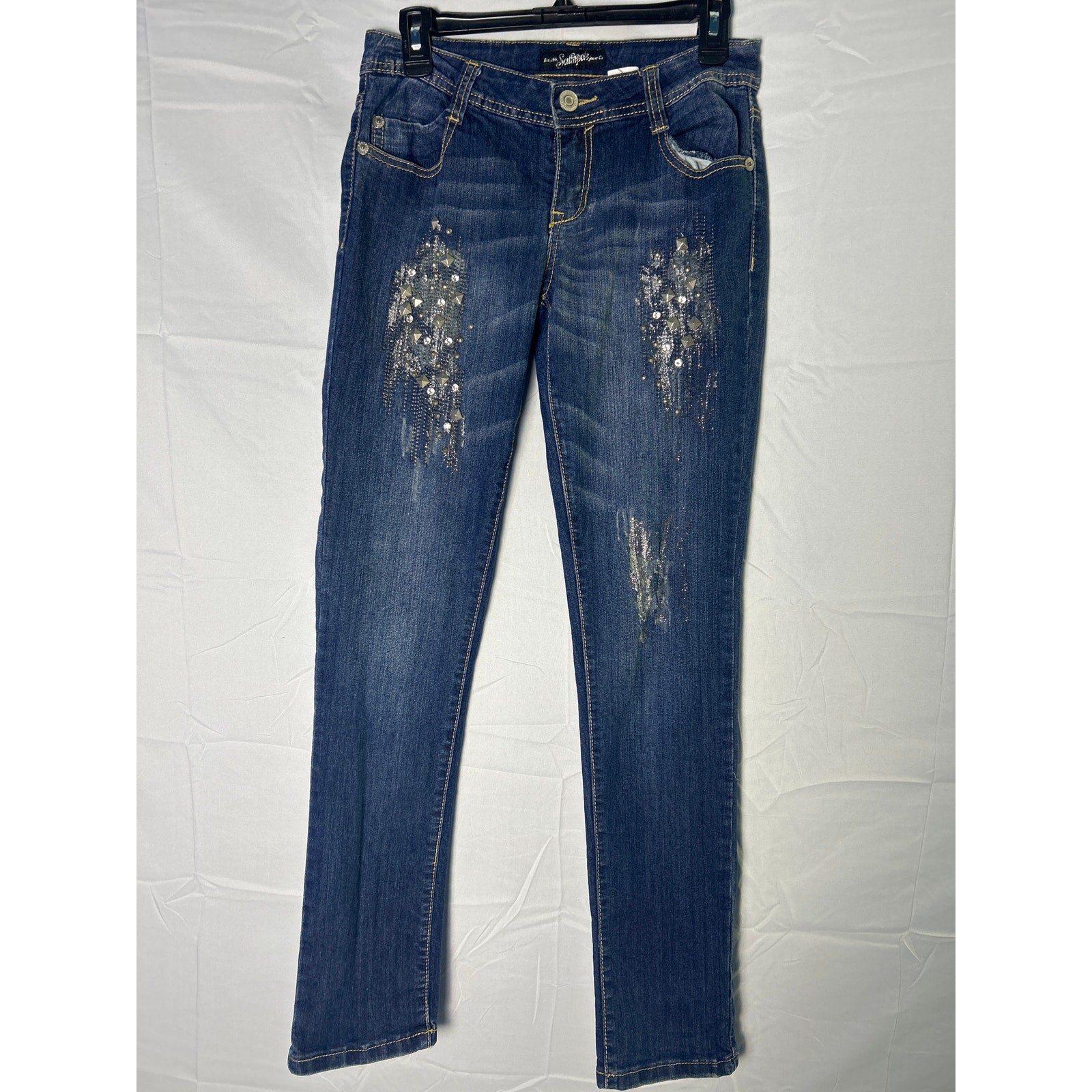 Southpole Embellished Beads Skinny Blue Denim Jeans Dark Wash Junior Size 7