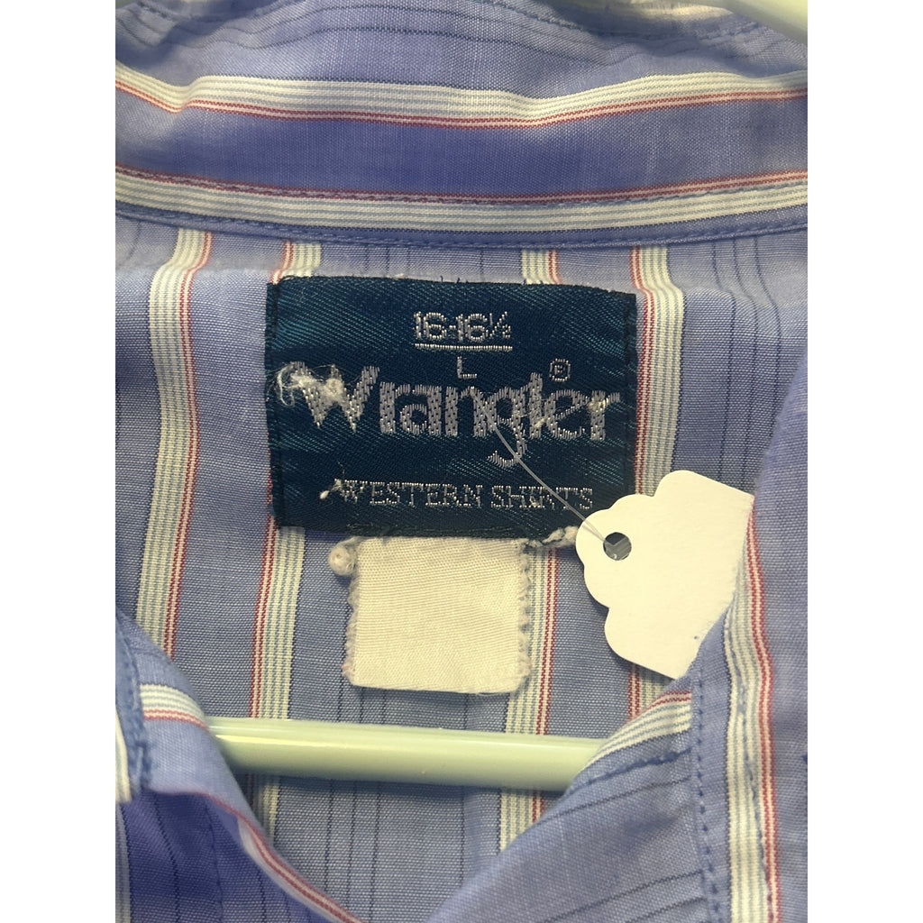 Wrangler Pearl Snap Wester Shirt Button Up Long Sleeve Chest Pockets 16-16.5 Lrg