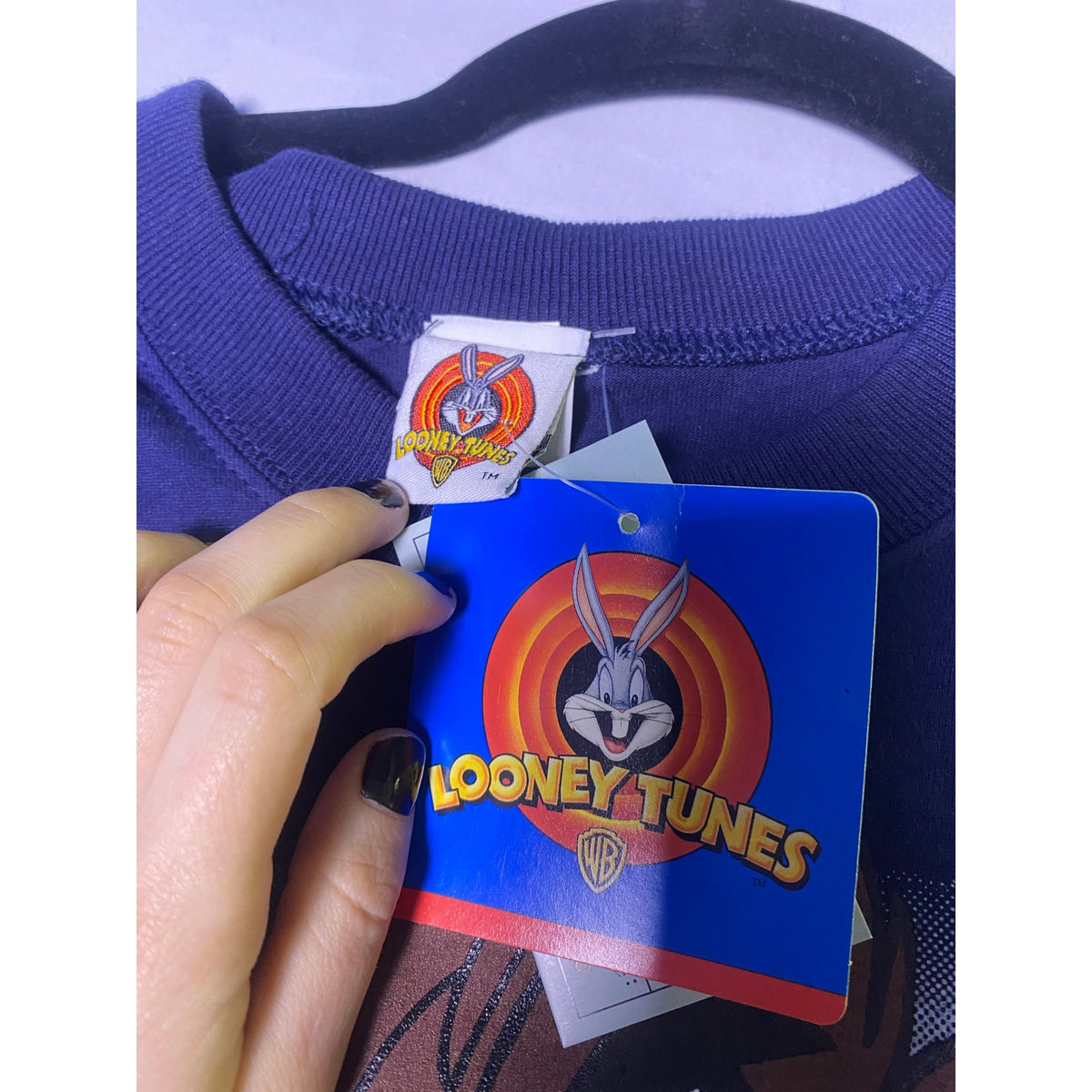Vintage 1990s Looney Tunes Basketball Allover Print Blue Graphic Shirt Large