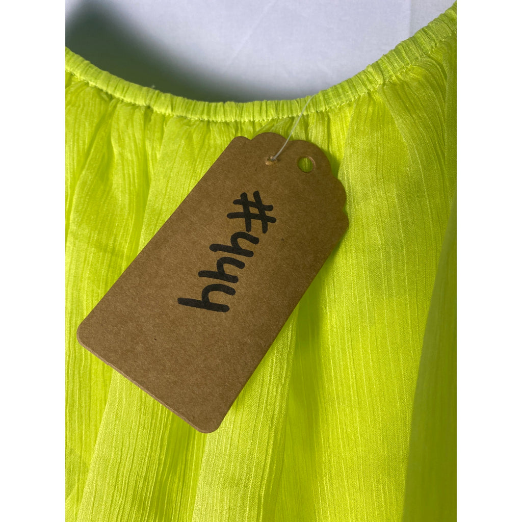One Shoulder Tiered Sleeve Top Lime Green Women's Size Small