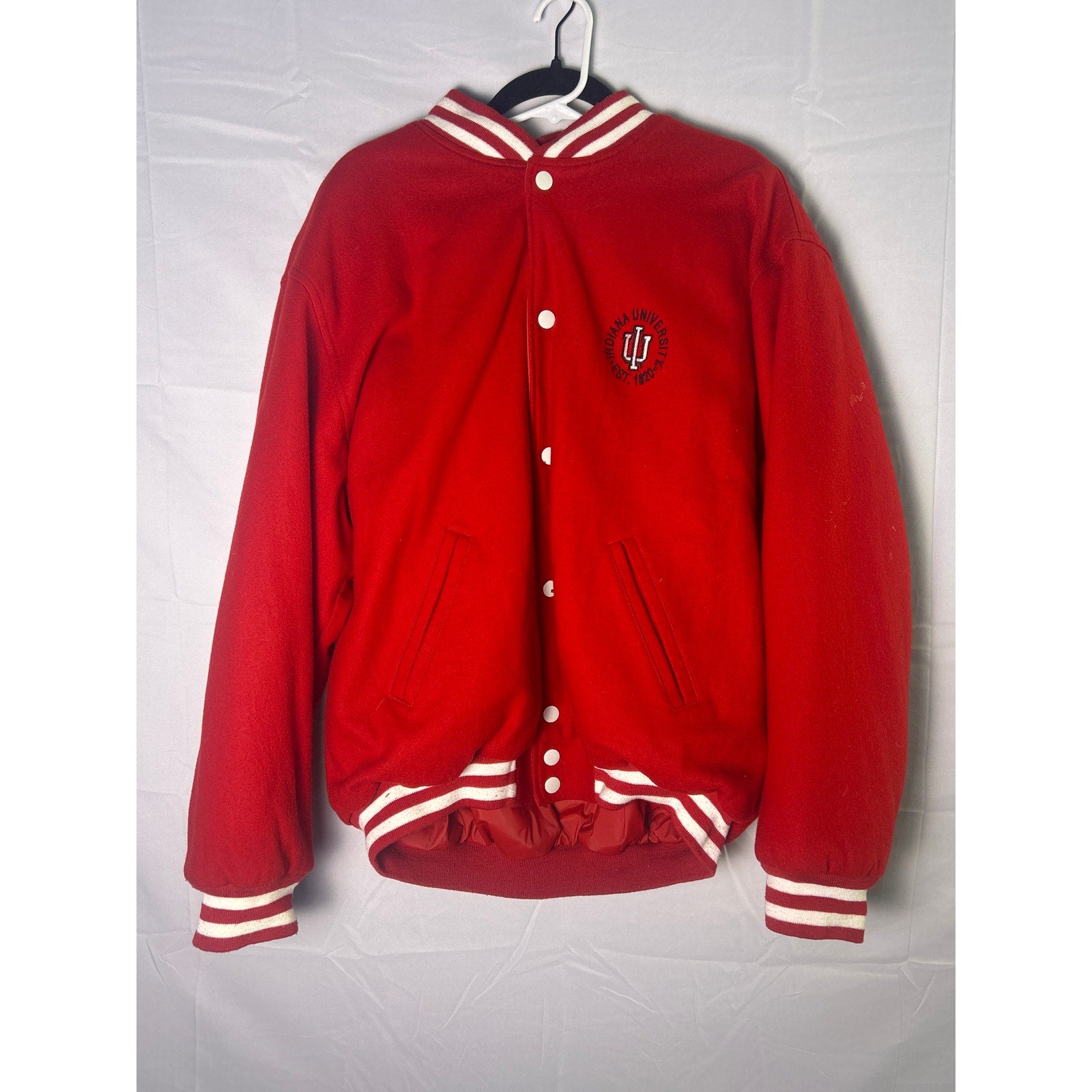 Vintage Red White Button Down Varsity/Bomber Jacket Wool Blend Men's Size XL