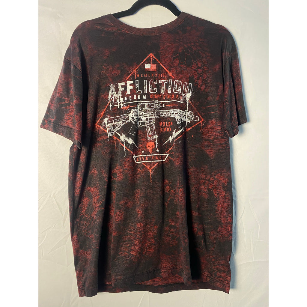 Affliction Freedom Defender T-Shirt Black Red Graphic Print Shirt Men's Large