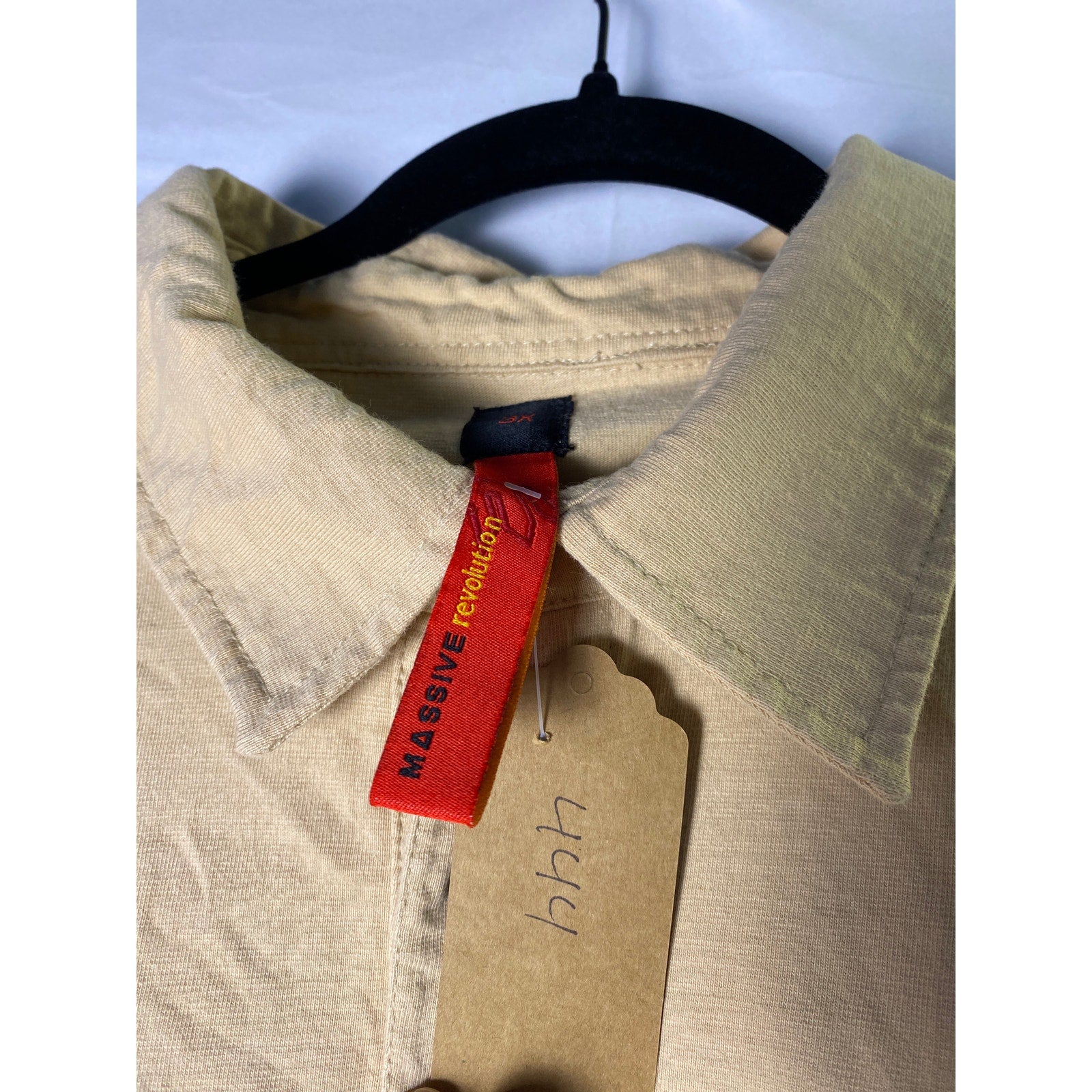Massive Revolution Beige White Green Polo Shirt Striped Long Sleeve Mens Size 3X