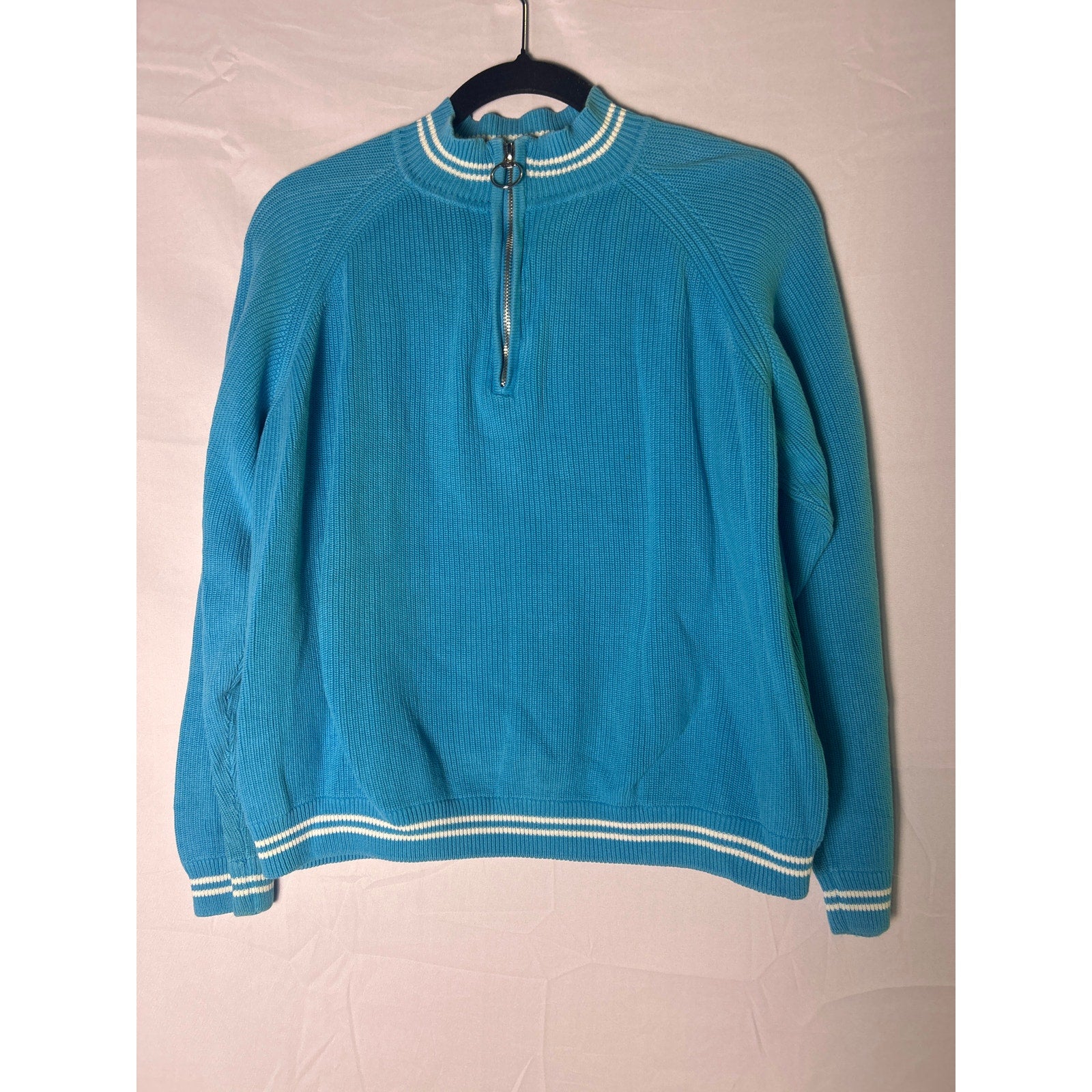 Evelyn & Arthur Vintage Blue Quarter Zip Pullover Sweater Women's Size Large