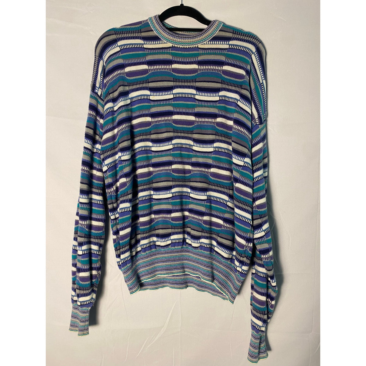 Vintage 3D Cotton Knit Teal+Purple+White Sweater
