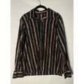 Vintage Black Button-Up w/ Pink Floral Stripes Long Sleeve Shirt Women's Size XL