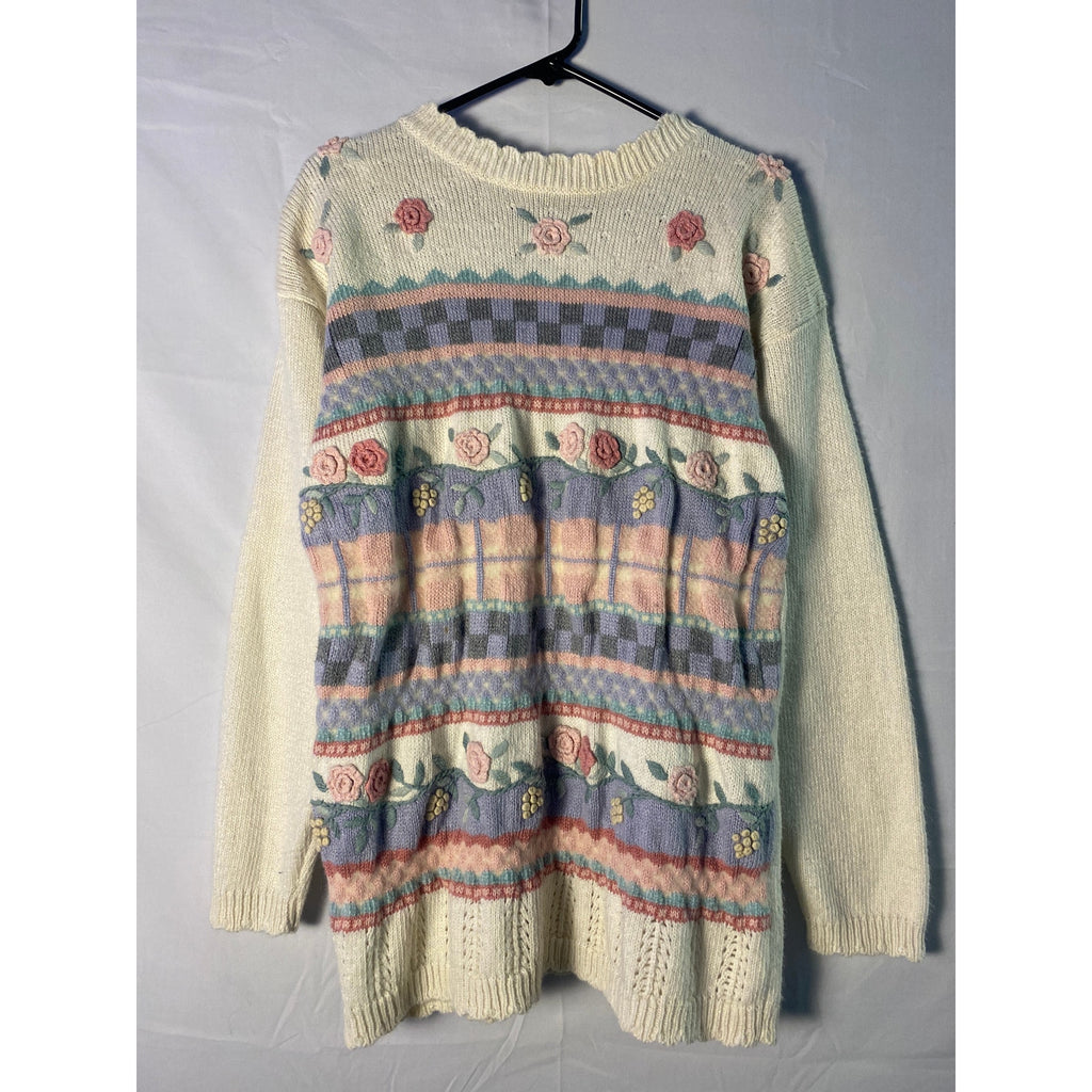Jantzen Classics Vintage 80s Hand Embroidered Patchwork Floral Sweater Large