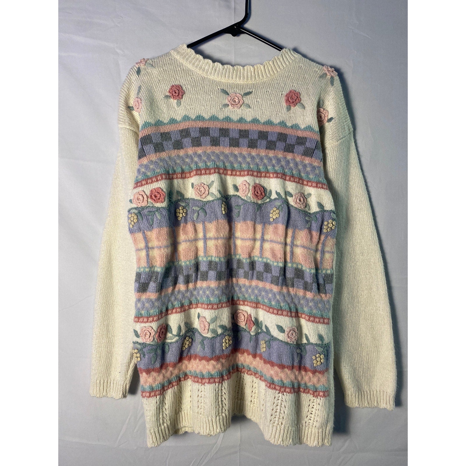 Jantzen Classics Vintage 80s Hand Embroidered Patchwork Floral Sweater Large