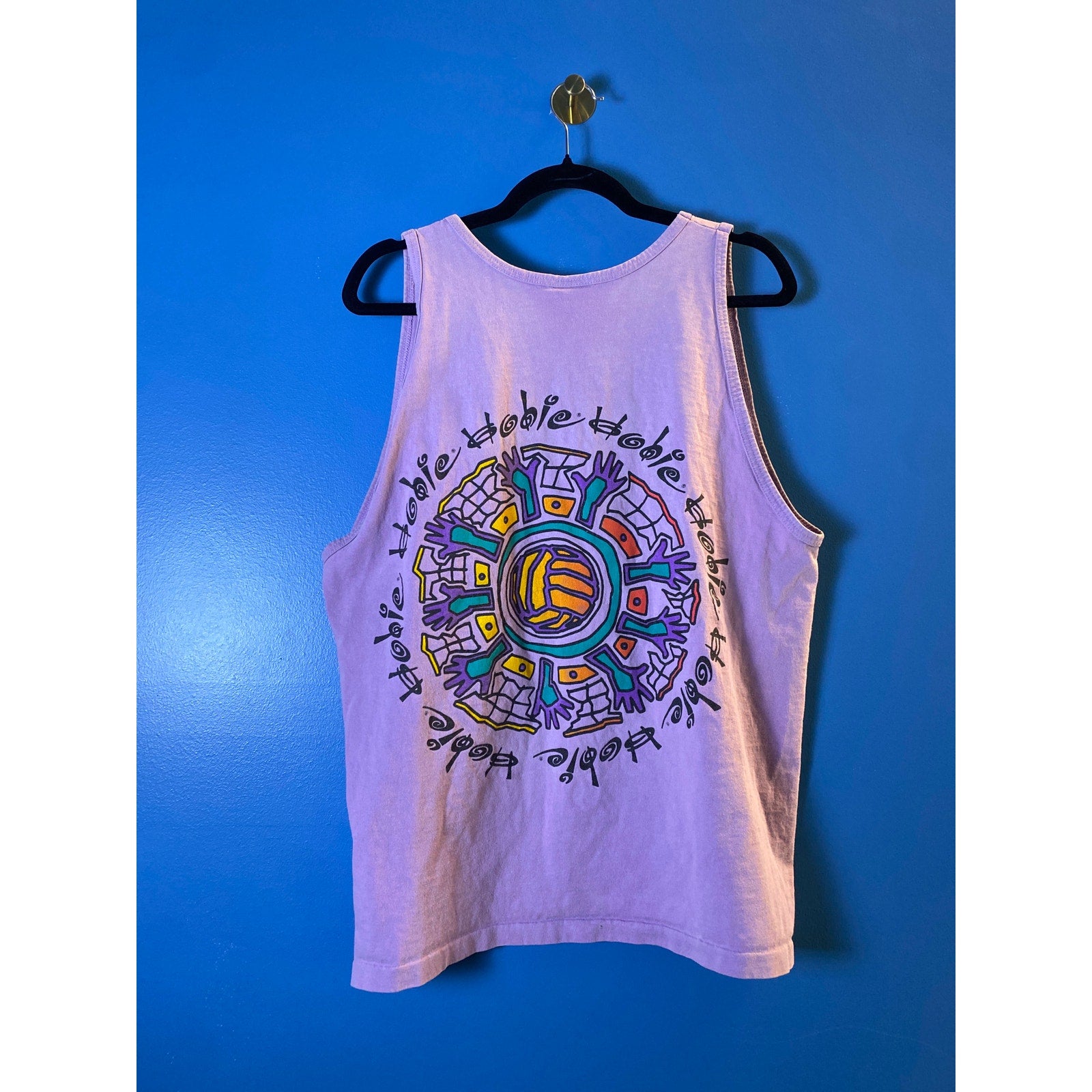 Vintage Hobie Volleyball Print Purple Tank Top Men's Size Large