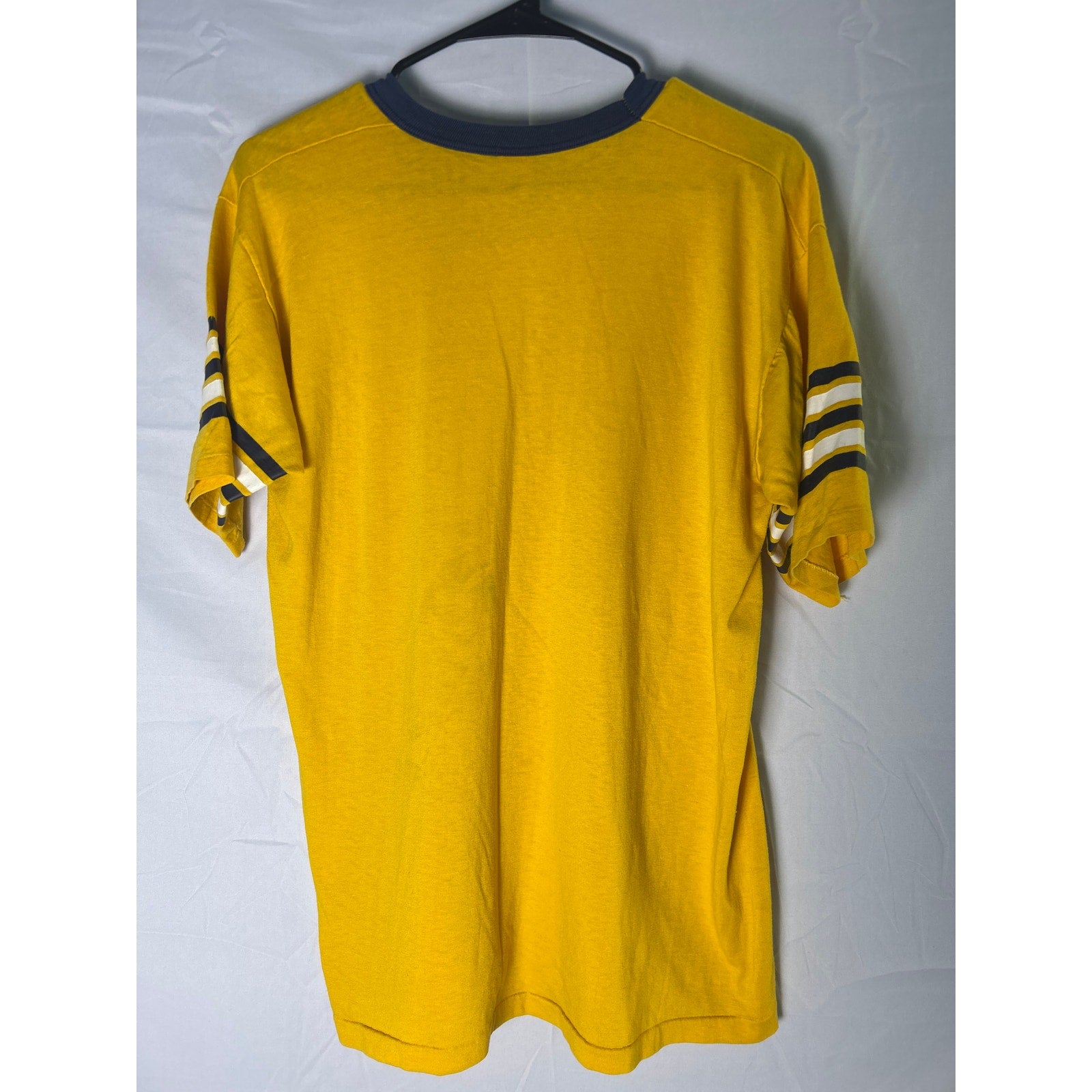 Vintage 80s St John Tigers School Ringer Gym College Yellow Surf Stripe Shirt XL