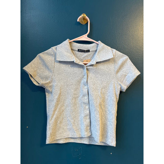 Brandy Melville Gray Cropped Polo Button-Up Shirt Short Sleeve Women's One Size