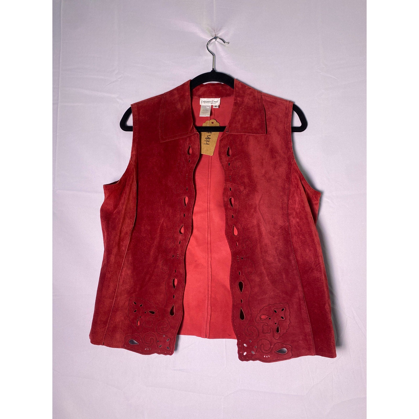 Coldwater Creek Red Suede Vest Jacket 100% Leather Women's Size Medium