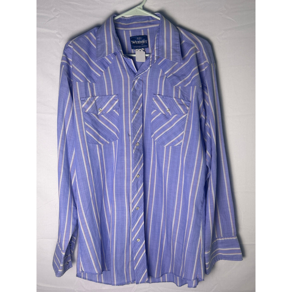 Wrangler Pearl Snap Wester Shirt Button Up Long Sleeve Chest Pockets 16-16.5 Lrg