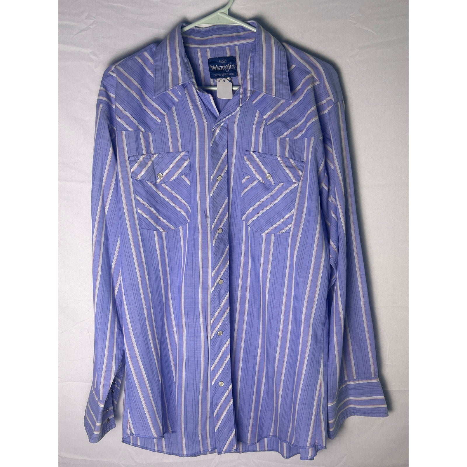 Wrangler Pearl Snap Wester Shirt Button Up Long Sleeve Chest Pockets 16-16.5 Lrg
