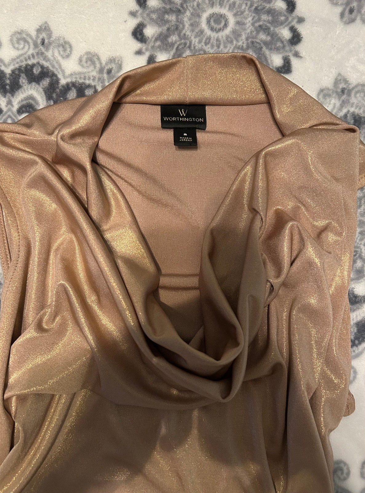 Vintage Worthington Cowl Neck Gold Metallic Nude Sleeveless Top Women's Small