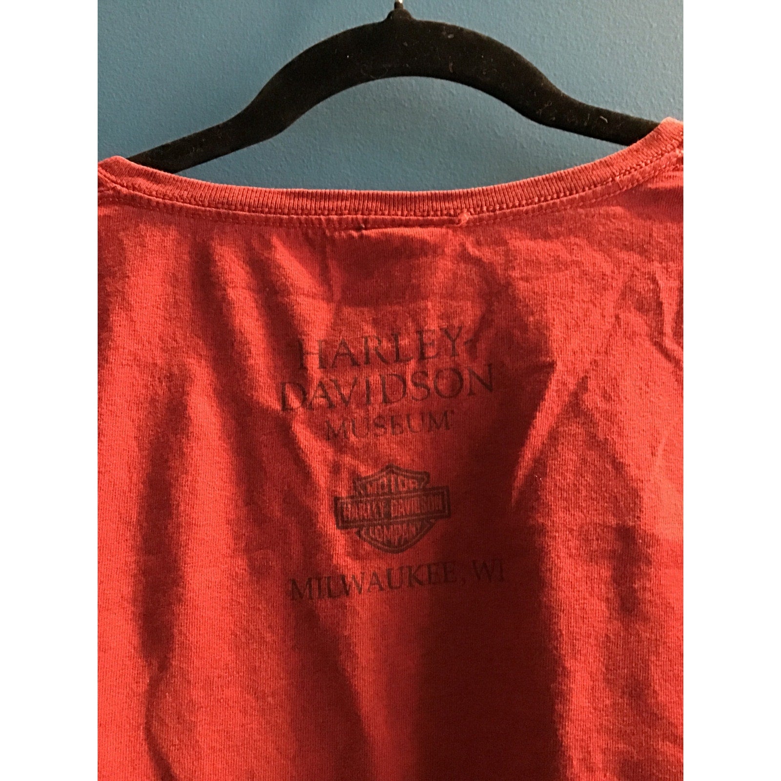 Harley Davidson 110 Years of Great Motorcycles Red Tee Shirt Women's Size L/XL