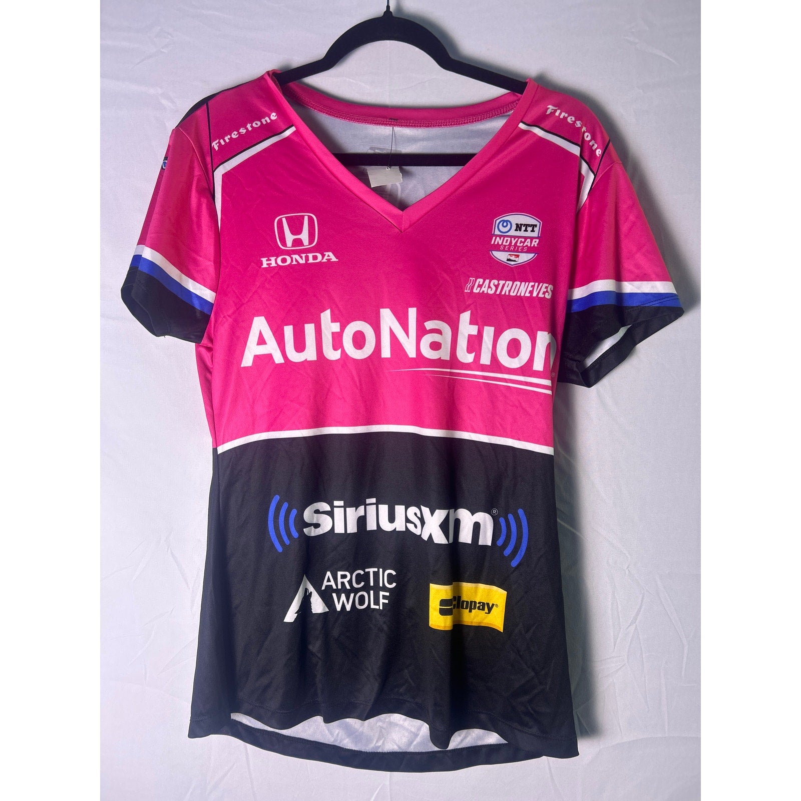 Helio Castroneves #6 IndyCar Driver Jersey Beckett Black Pink Vneck Size Medium