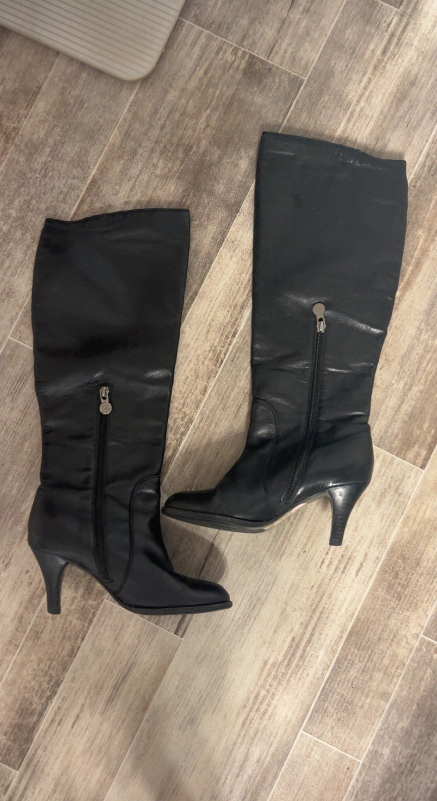 Black Knee High Leather Heeled Boots Shoes Women's Size 6