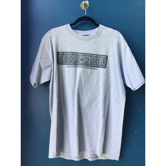 Harley Davidson 1903-2003 100 Years Of Great Motorcycles Print Gray Shirt Medium
