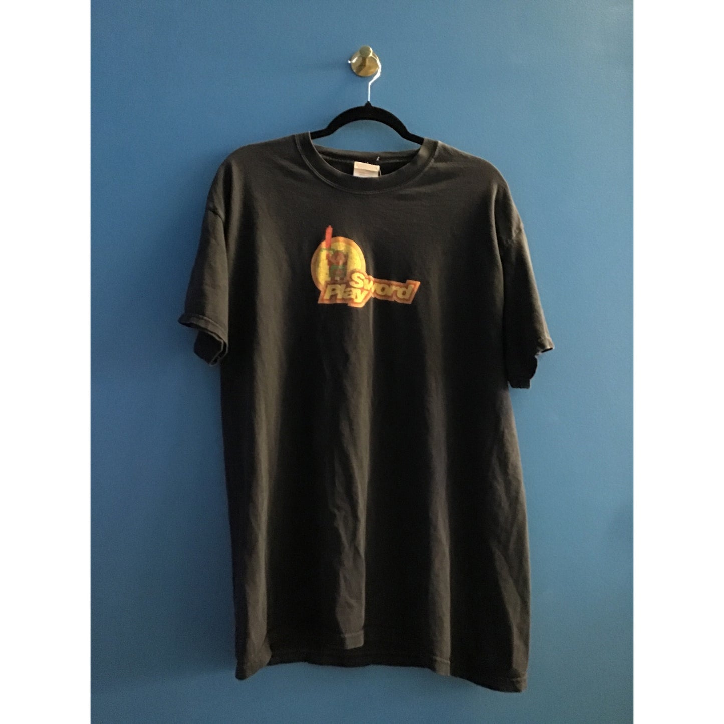 Y2K Hanes Streetwear Sword Play Graphic Print Black Shirt Adult Size Large