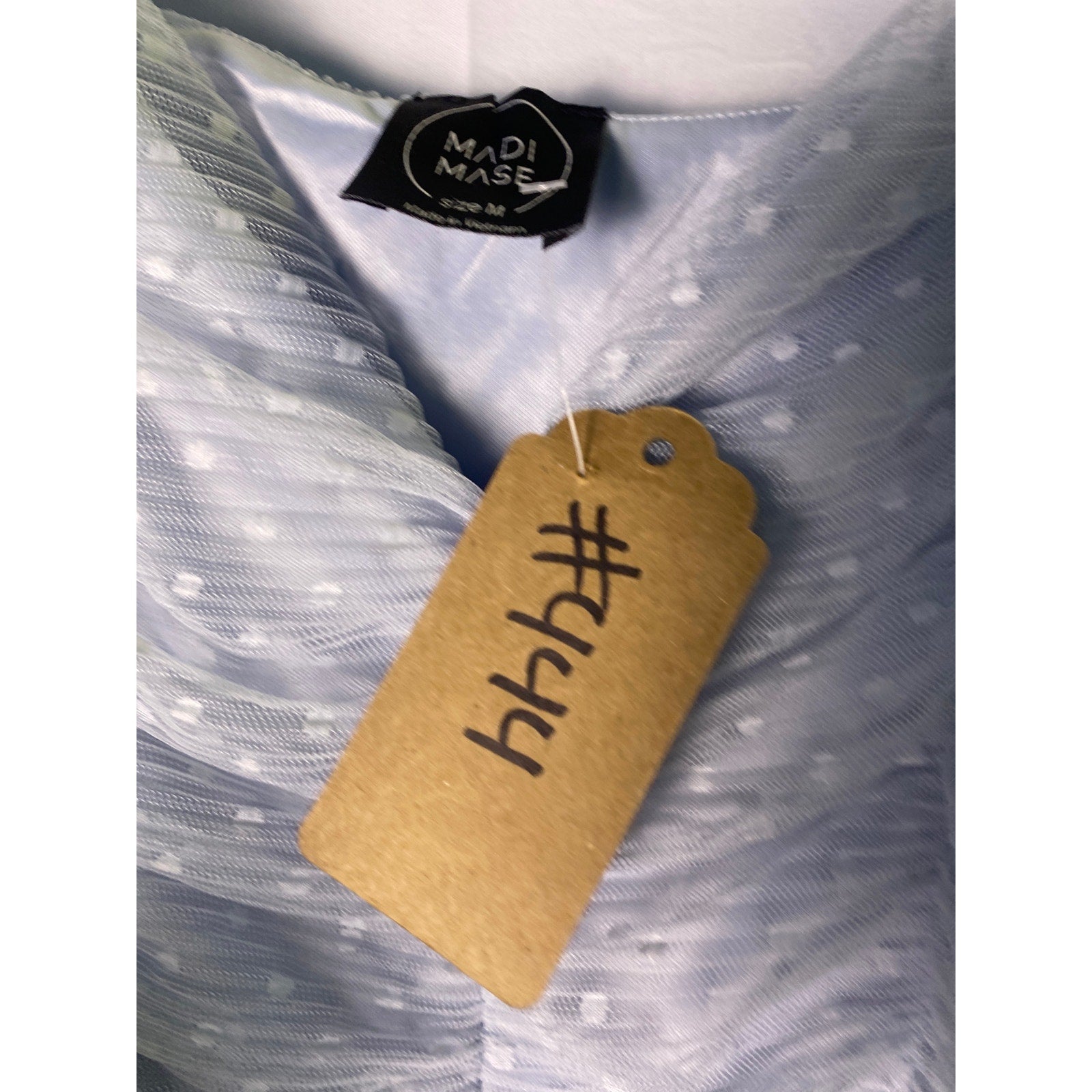 Madi Mase Cropped Long Sleeve White Polka Dot Blue Blouse Women’s Size Medium