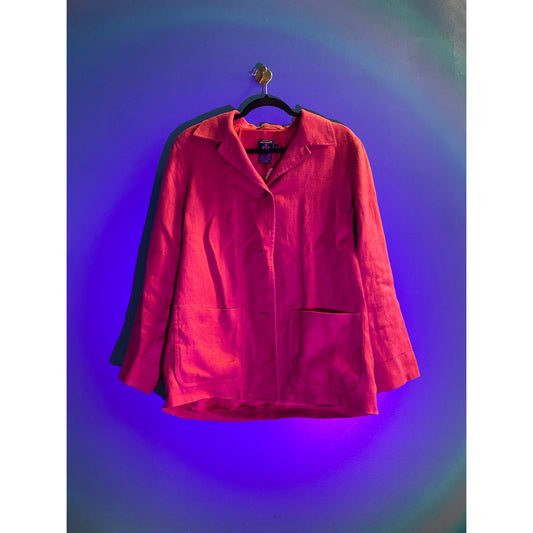Faconnable Coral Pink 100% Linen  Button Up Blazer/Jacket Women's Size Small