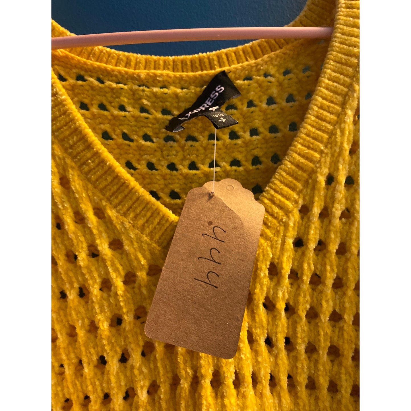 Express Yellow V-neck Open Knit Chenille Pullover Sweater Women's Size Small