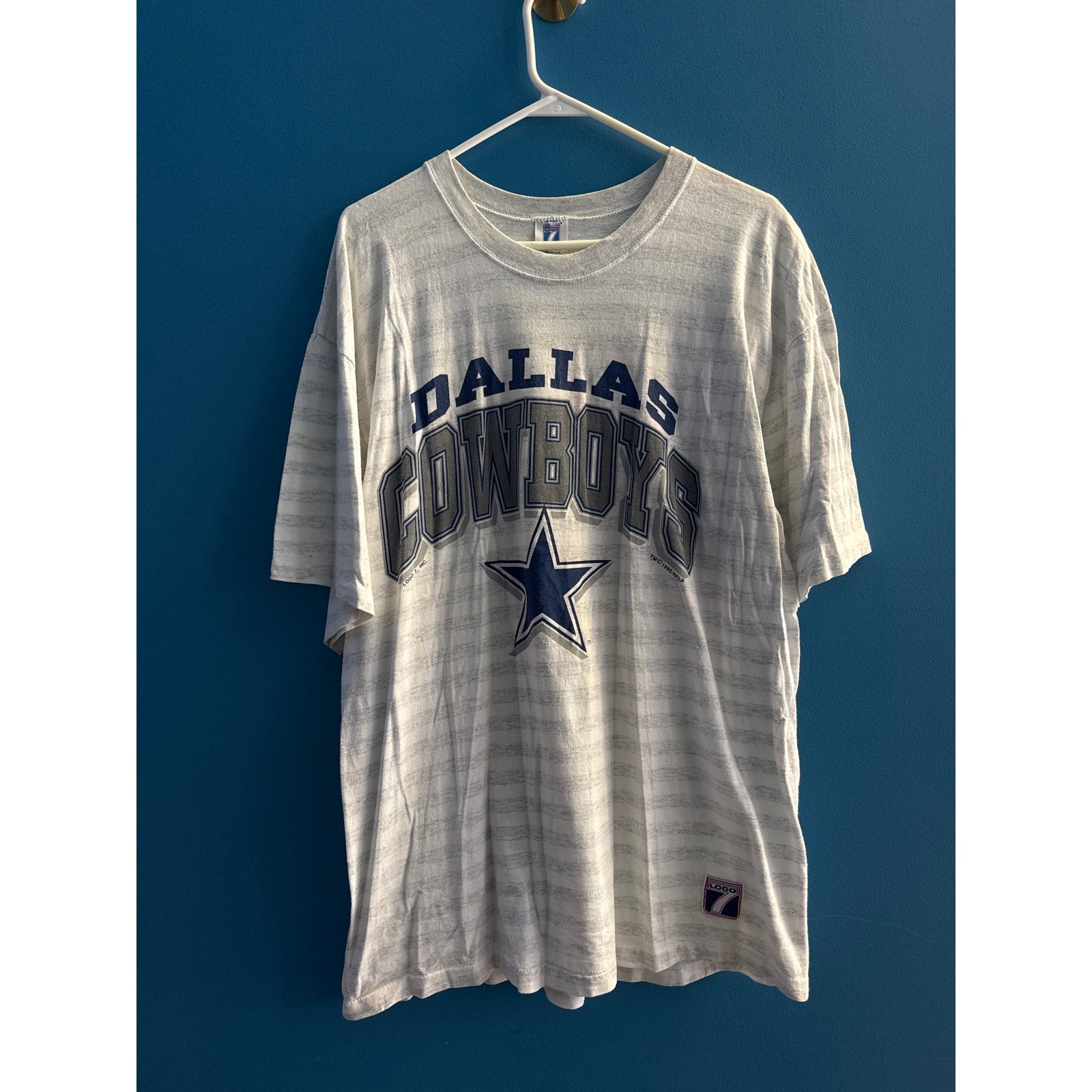 Vintage 90s Logo 7 Dallas Cowboys USA Gray Striped T-Shirt Men's Size XXL?