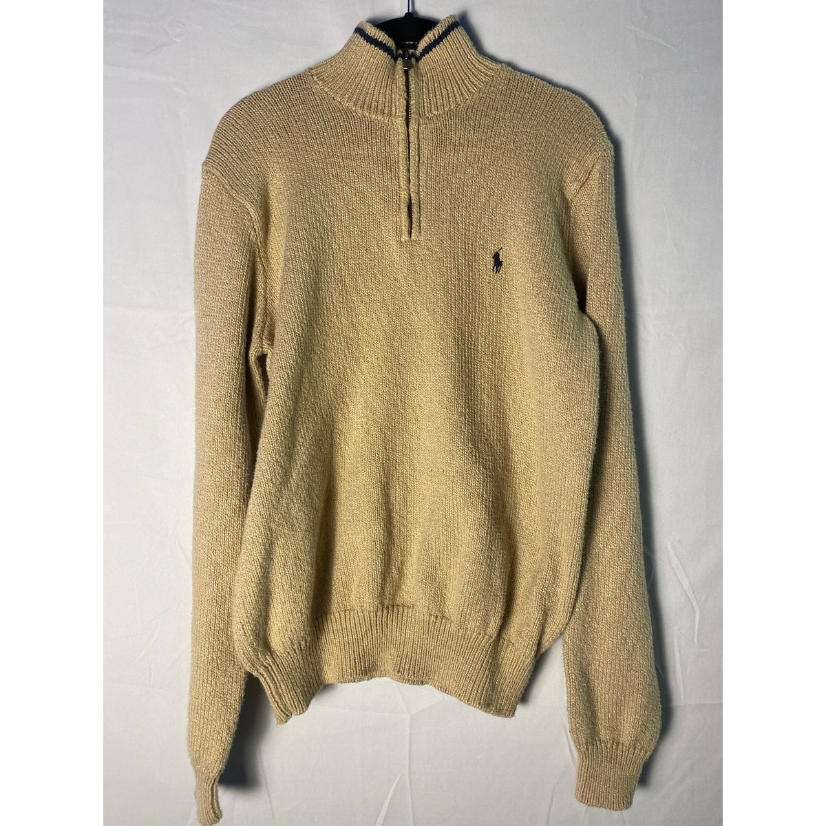 Vintage Polo by Ralph Lauren Cream Polo Sweater Quarter Zip Pullover Logo Medium