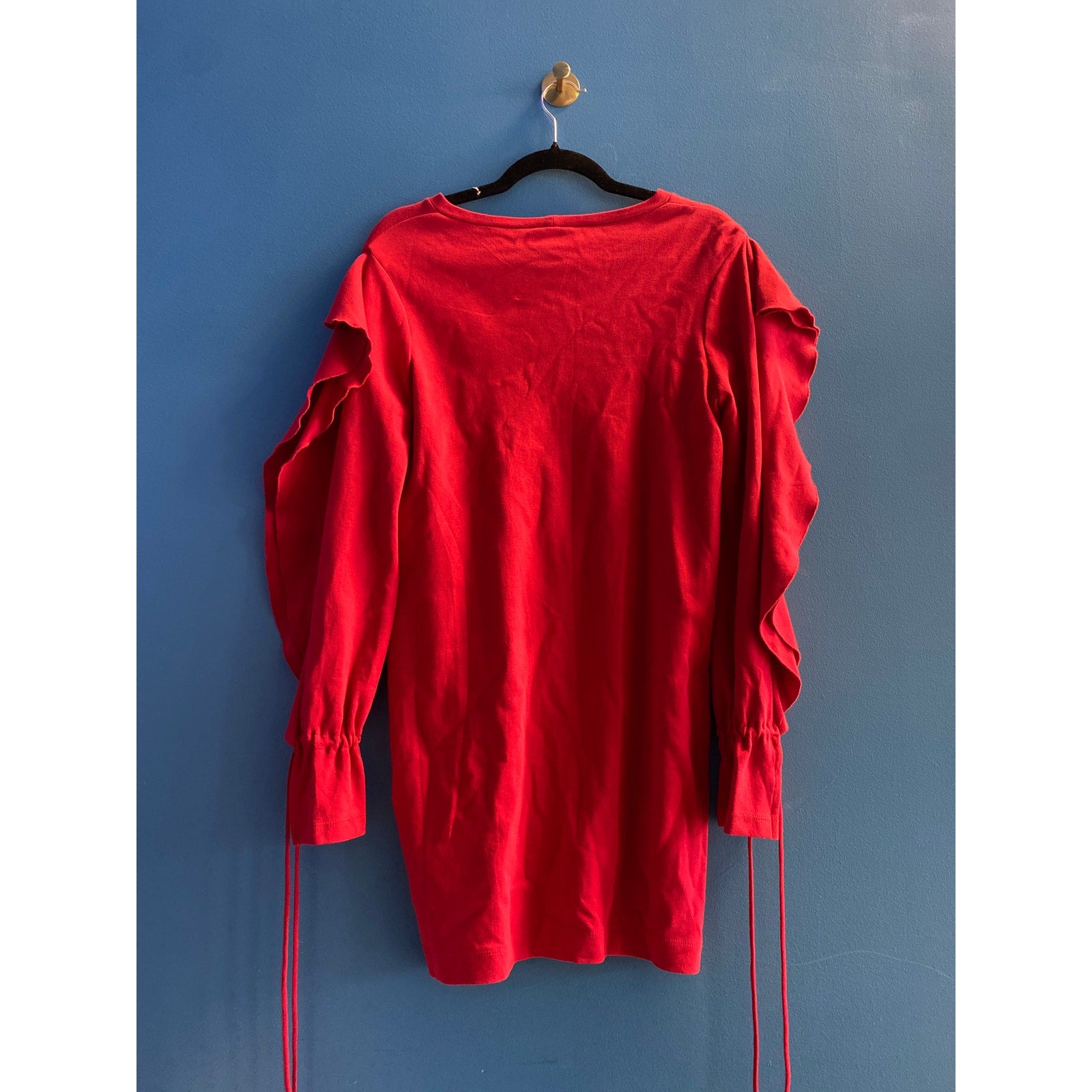 Zara Red Open Sleeve Ruffled Mini Dress w/ Frill Women's Size Small NWT