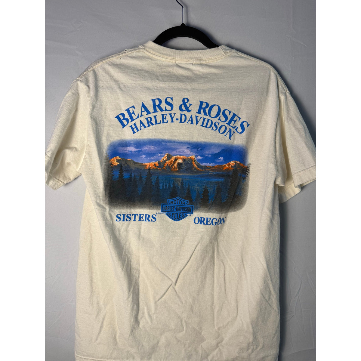 Y2K Harley-Davidson Bears Roses Sisters Oregon Graphic Print White Shirt Medium