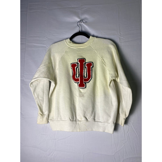 Vintage 80s 202 USA Indiana Hoosiers Logo Patch Crew Neck Ivory Sweater Medium