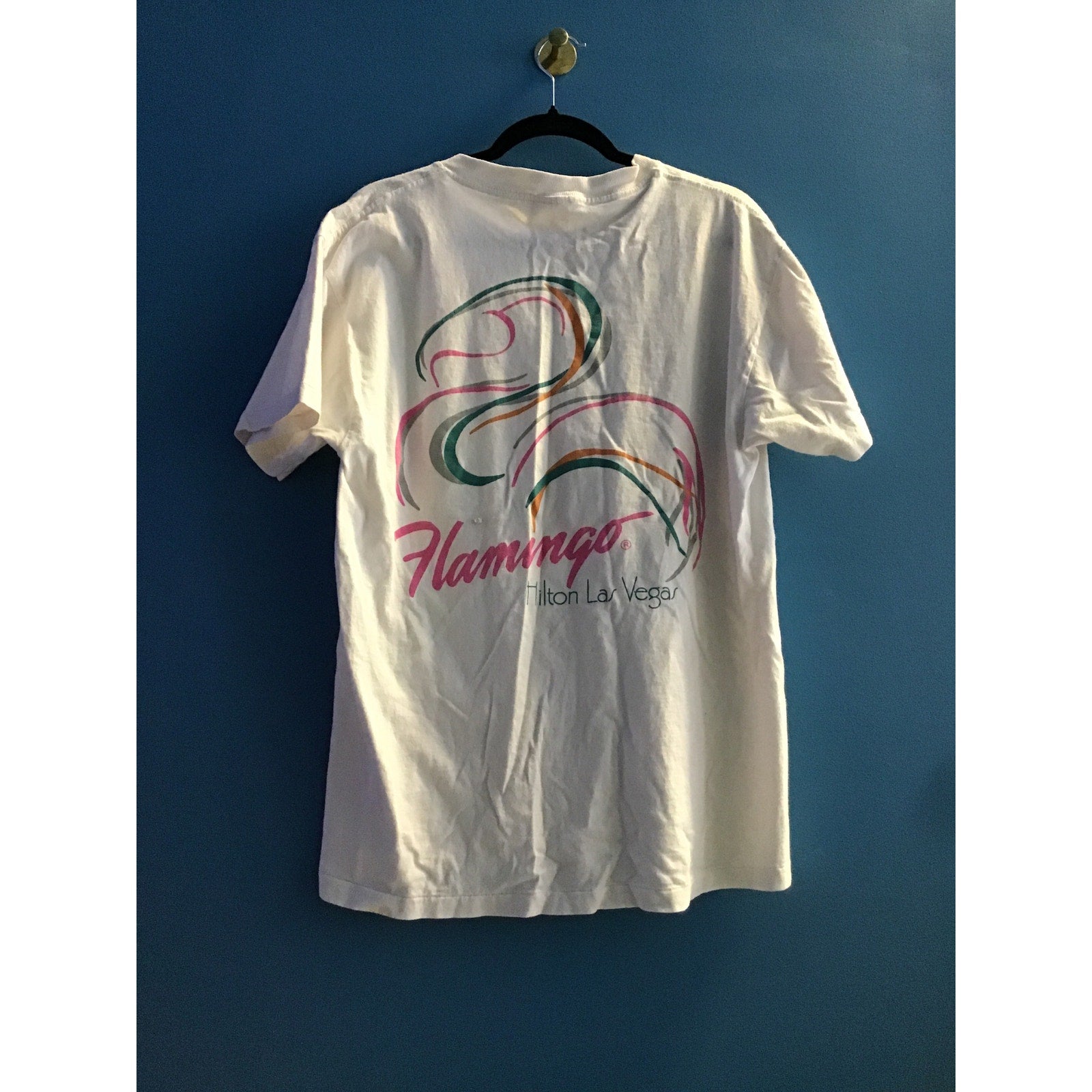 Vintage 90s Delta Flamingo Hilton Las Vegas Printe Shirt White Womens Size Large