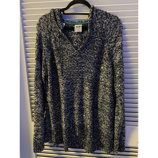 Harley Davidson Black White Sequins Knit Pullover Embroidered Hoodie Women's XXL
