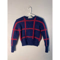 Merona Wool Blue Pink Grid Pattern Crewneck Pullover Sweater Women's Large