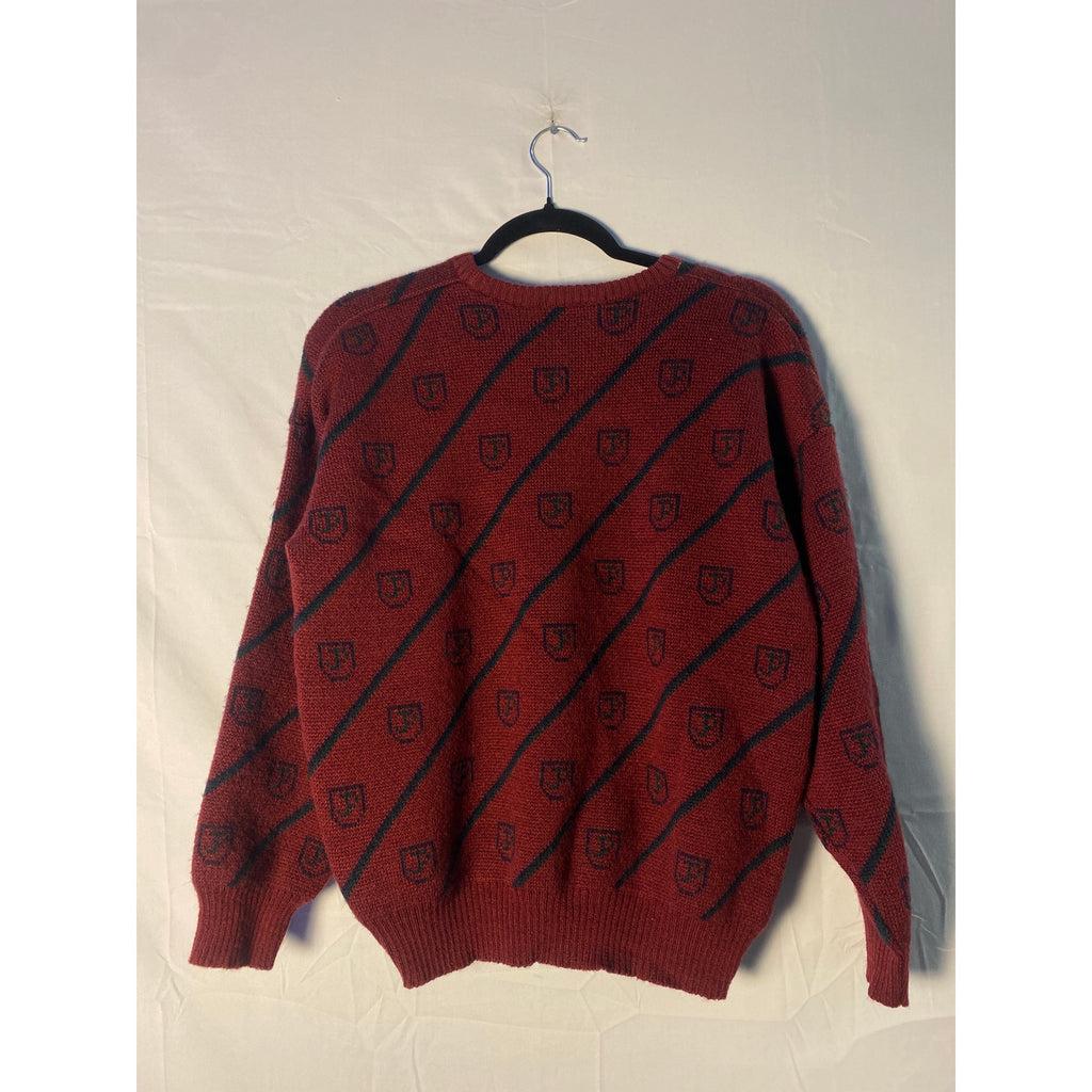 Vintage James Pringle Red Black Striped Logo Pure Wool Sweater Crewneck Pullover Medium